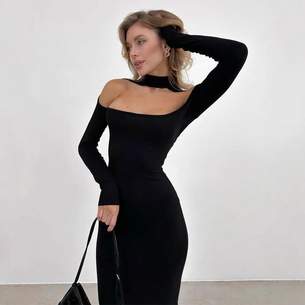 Skincare long sleeved hollow design slimming dress	Skincare long sleeved hollow design