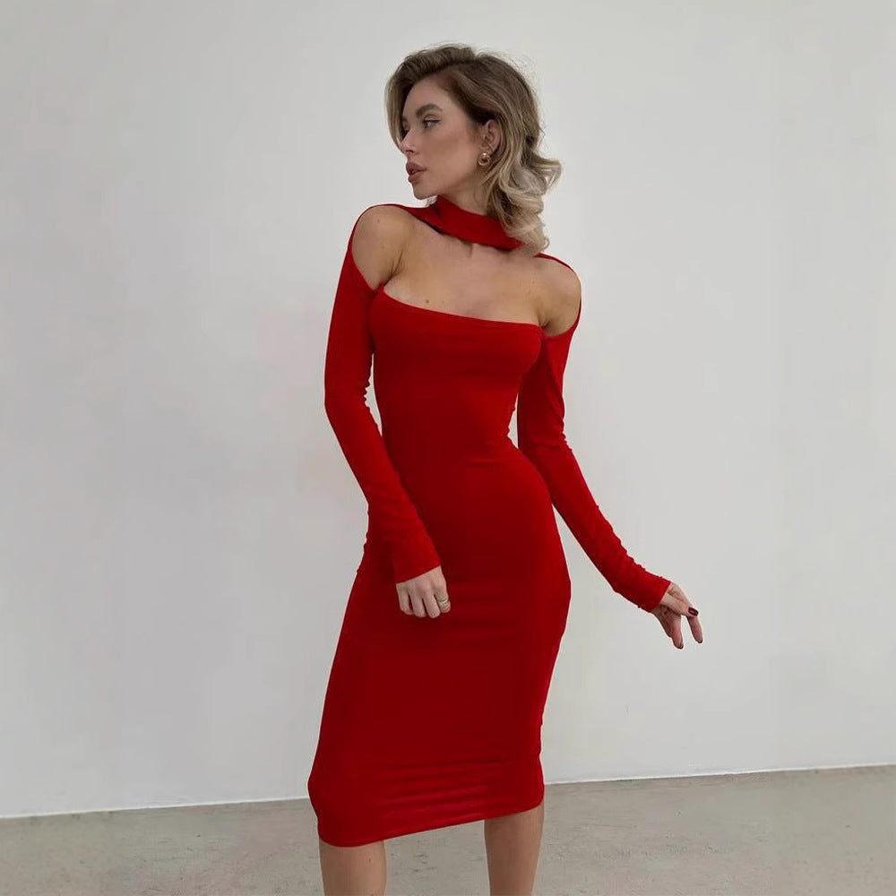 Skincare long sleeved hollow design slimming dress	Skincare long sleeved hollow design